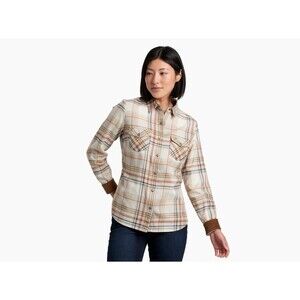 Kuhl Tess Flannel Shirt Long Sleeve Snap Button Corduroy Trim Plaid Shirt Size S